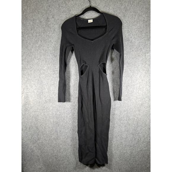Abercrombie & Fitch Dress Women‎ XS Black Ribbed Side Cut Out Midi Stretch - Picture 1 of 7